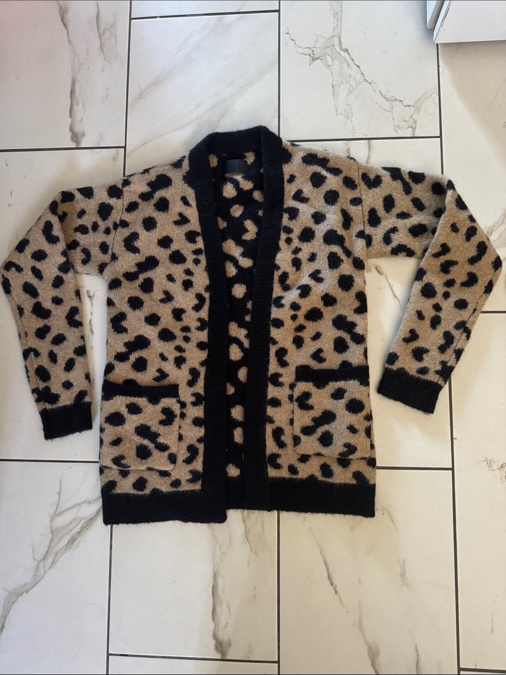 RtA Black and Tan Leopard Knit Cardigan